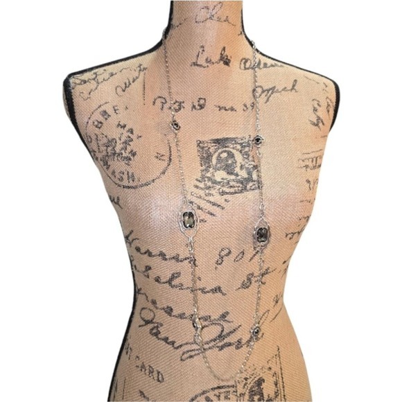 Brighton Silver Tone London Blue Topaz Glass Black Onyx Glass 42" Chain Necklace - Picture 5 of 15